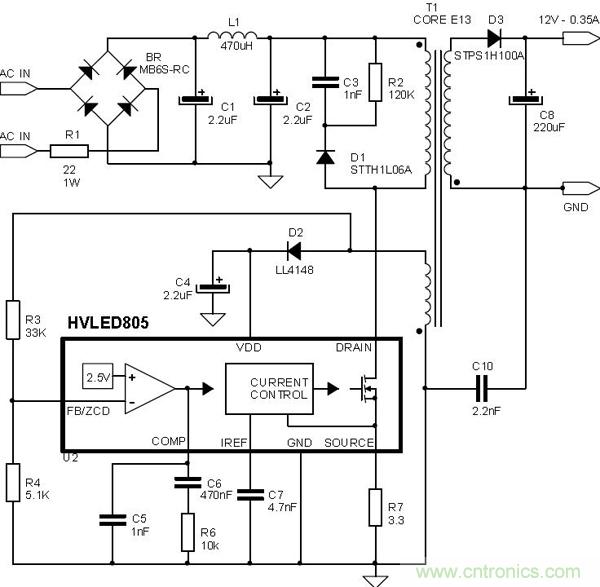 首個(gè)最簡單、器件最少的LED驅(qū)動(dòng)電路設(shè)計(jì)