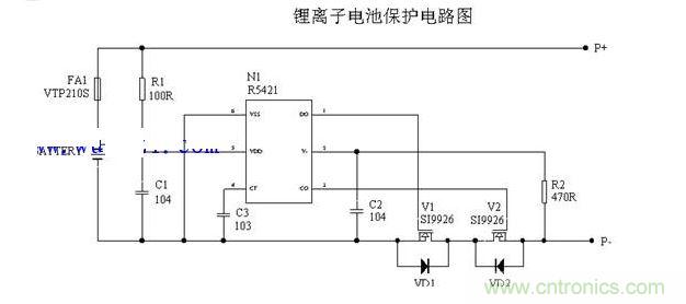 鋰離子電池保護電路原理圖