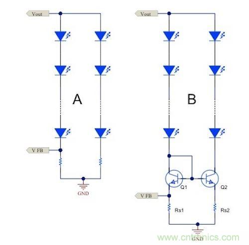 電流鏡 (B) 可針對(duì)簡(jiǎn)單電阻器電流調(diào)節(jié) (A) 提供各種優(yōu)勢(shì)。