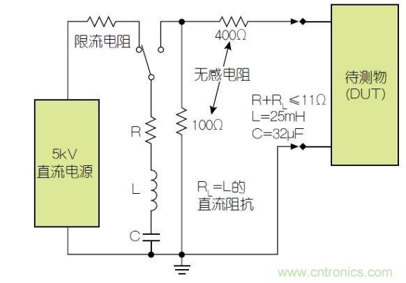 除顫器測(cè)試配置(注意較大電容)。