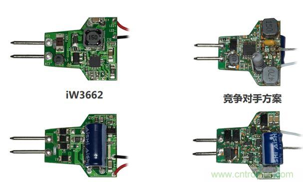 iW3662與競爭對手方案相比，所需外部元器件的數(shù)量大幅降低