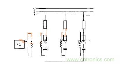 利用放電線圈構成的零序電壓保護接線圖