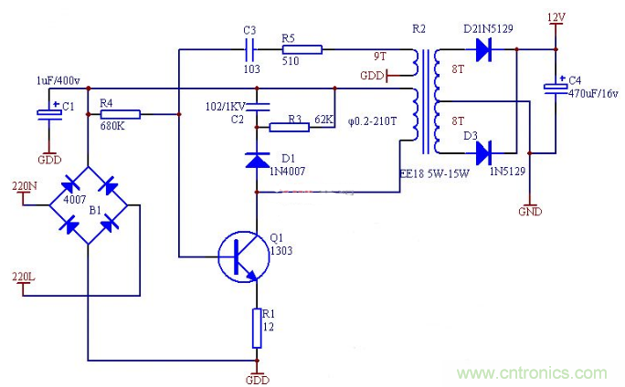 六款簡單的開關(guān)電源電路設(shè)計，內(nèi)附原理圖詳解